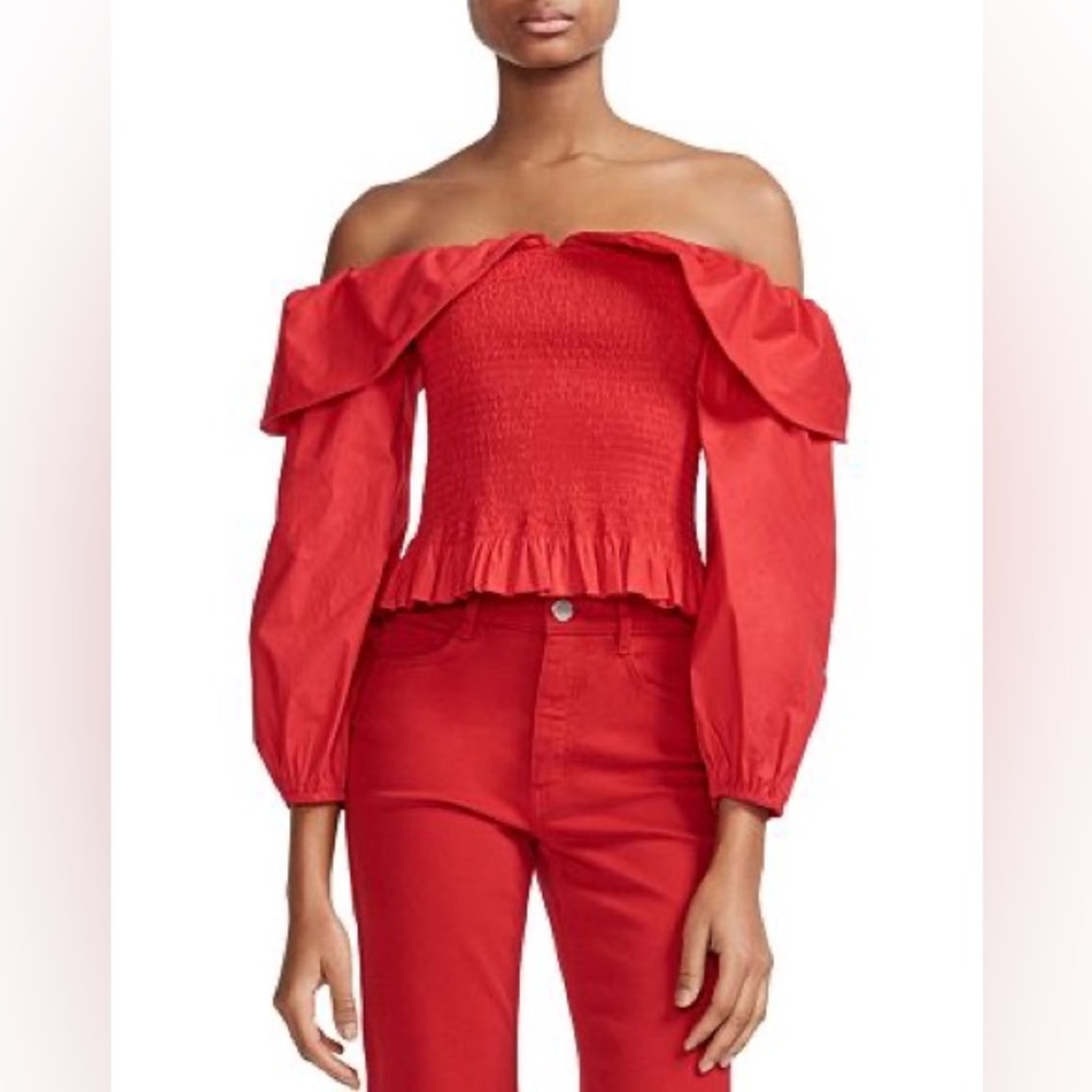 Maje red off shoulder smock top blouse